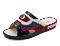 Men Sandals SKF-37 Black-Navy-White Nappa-Red Suede (เหลดใหม่ปีกโค้ง)